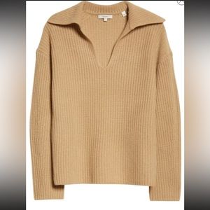 $545 NWT VINCE V-NECK COLLARED RIBBED WOOL & CASHMERE SWEATER BEIGE FAUNA M RARE